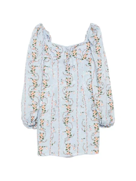 Rochie mini Agua By Agua Bendita cu model floral din jacard albastru