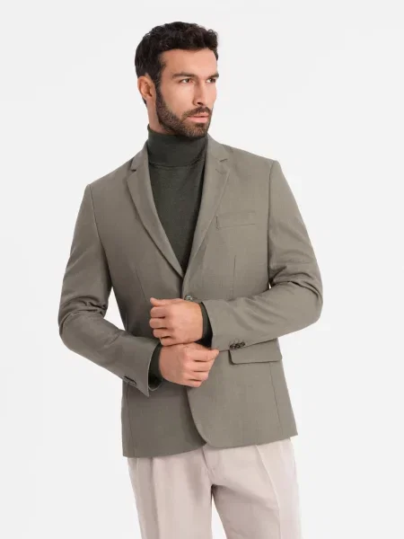 Vlnené kockované elegantné sako Ombre khaki
