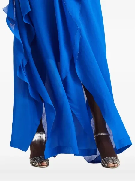 Κοστούμι μάξι φόρεμα Ralph Lauren Collection με βολάν μπλε