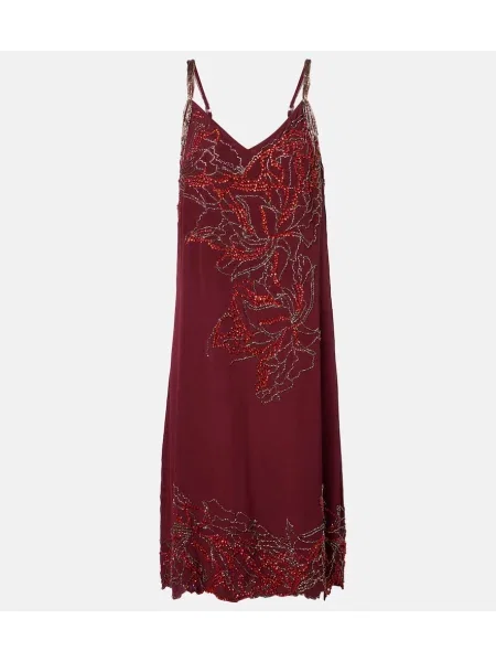 Rochie Dries Van Noten de mătase cu mărgele de costum bordo