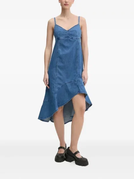 Sukienka jeansowa Desigual z falbankami asymetryczna do kolan niebieska