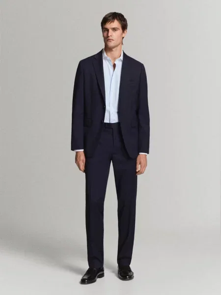 Koszula garniturowa slim fit w paski Mężczyzna L MANGO MAN błękitny