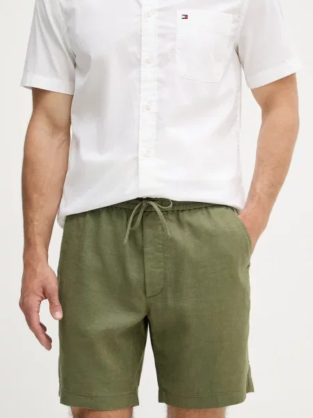 Tommy Hilfiger σορτς Ανδρικά με λινό πράσινο