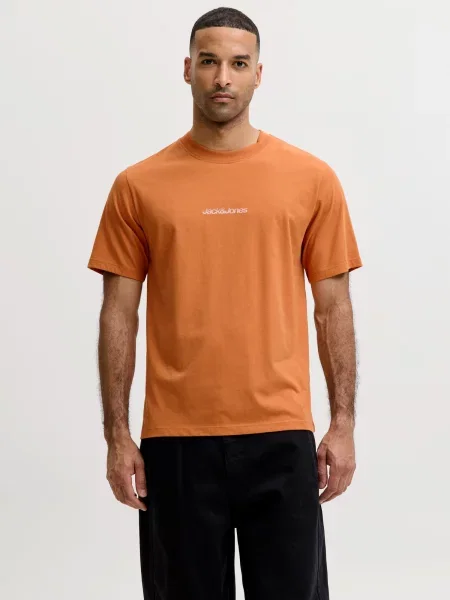JACK & JONES Tričko JCOECHO oranžová / čierna biela