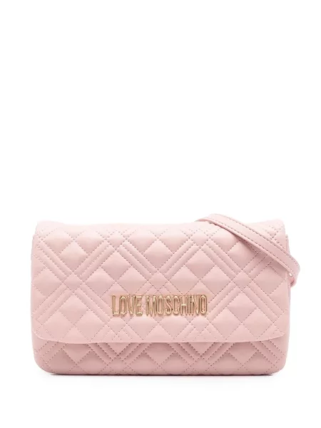 Matlasat geanta crossbody Love Moschino cu autograf roz