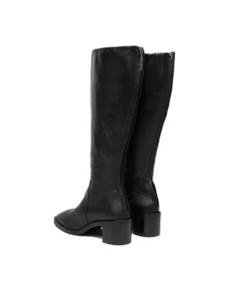 Calvin Klein bőr csizma BLOCK HEEL KNEE BOOT LTH magassarkú fekete