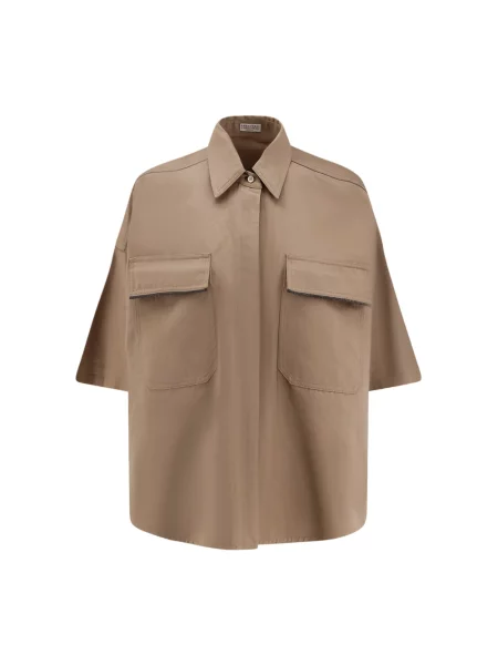 Koszula Brunello Cucinelli z krótkim rękawem brązowa