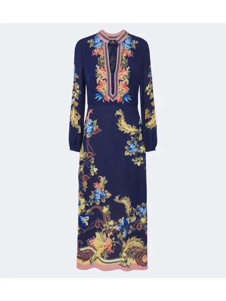 Rochie maxi Etro cu model floral albastru