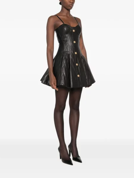 Matlasat rochie mini Balmain din piele negru