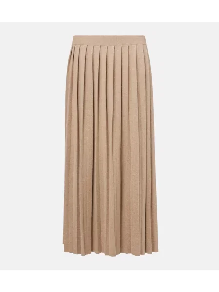 Fustă midi Lisa Yang din cașmir până la genunchi maro