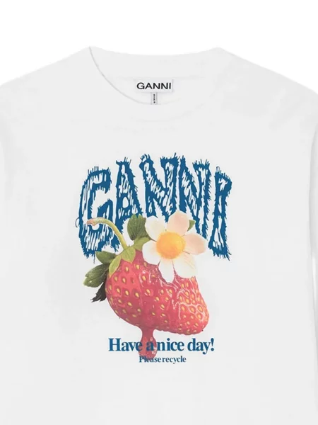 Lung tricou Ganni cu imagine alb