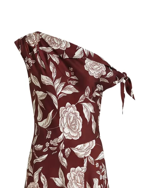 Rochie Tanya Taylor cu model floral cu imagine asimetrică roșu