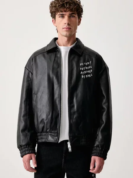 Karl Lagerfeld Jeans jachetă pentru bărbați din imitație de piele x Pietro Terzini negru