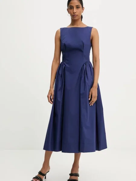 Answear Lab sukienka granatowy midi rozkloszowana