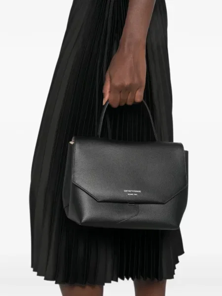 Кожена шопинг чанта Emporio Armani черно