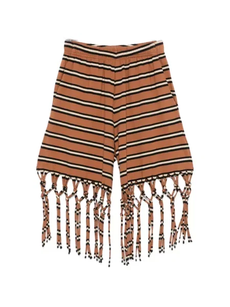Pantaloni scurți Nanushka cu franjuri cu dungi maro