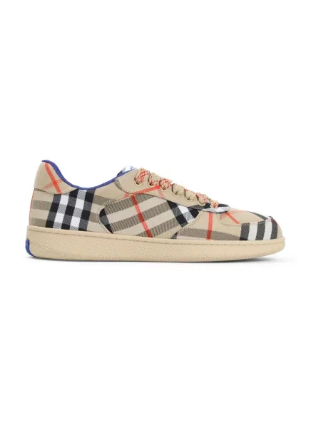 Sneakersy Burberry w kratę z nadrukiem skórzane beżowe