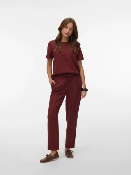 VERO MODA Pantaloni cutați burgundy roșu