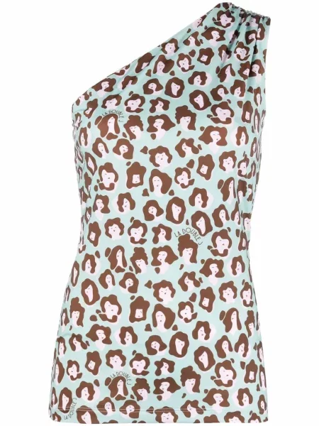 Top La Doublej cu imagine cu model leopard cu un umăr gol