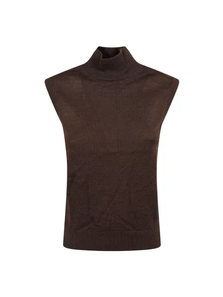 Lniany sweter z golfem Polo Ralph Lauren brązowy