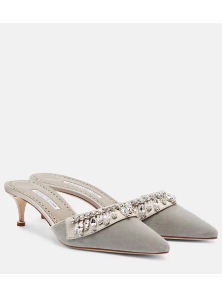Mules Manolo Blahnik iz rebrastega žameta siva