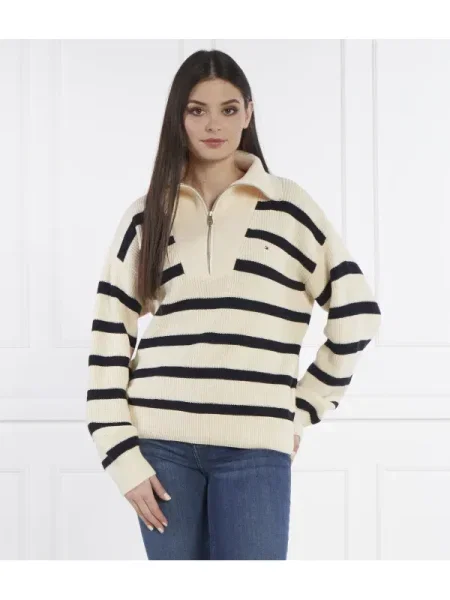 Tommy Hilfiger Pulover CO CARDI STITCH ZIP SWT alb