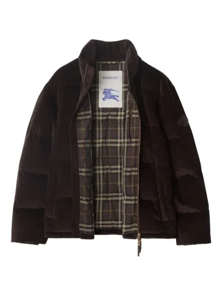 Geacă cu puf Burberry de catifea cord maro