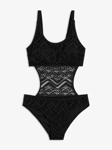 Kostium kąpielowy monokini z koronką czarny