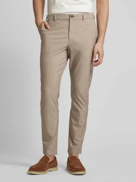 Chinosy o kroju slim fit z wpuszczanymi model ROBERT' Selected beżowe