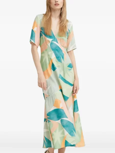 Rochie midi Never Fully Dressed cu imagine cu decolteu în V cu imprimeu abstract verde