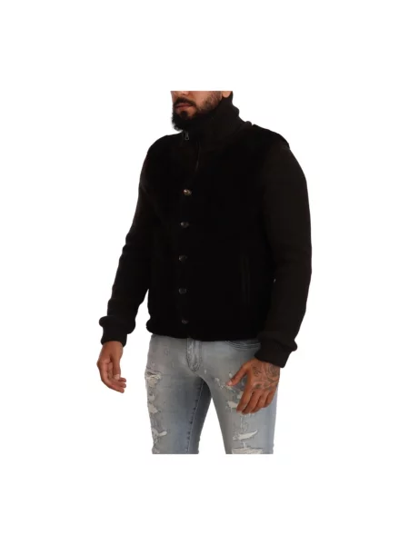 Lekki sweter z golfem Dolce And Gabbana skórzany czarny