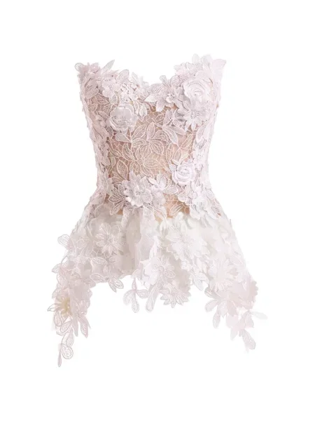 Top Gemy Maalouf cu model floral din dantelă alb