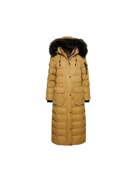 Blană artificială geacă parka Superdry cu glugă maro