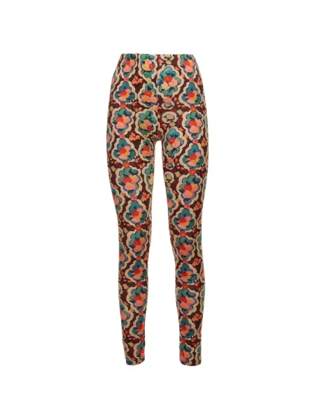 Leggings La Doublej cu model floral cu imagine maro