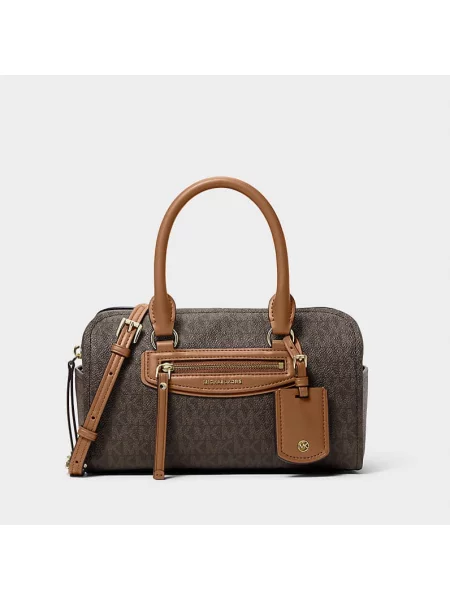 Torba podróżna Michael Kors z logo skórzana brązowa