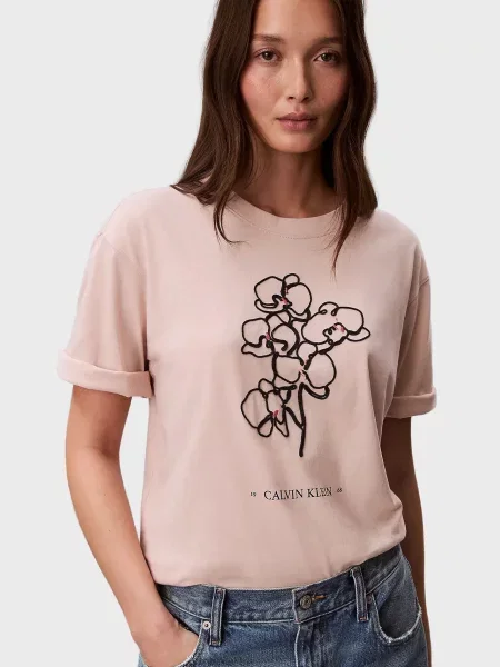 Графический футболка Calvin Klein Jeans бежевая
