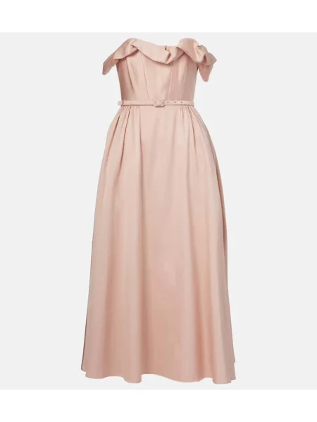 Midi obleka Roland Mouret z volani brez naramnic bež