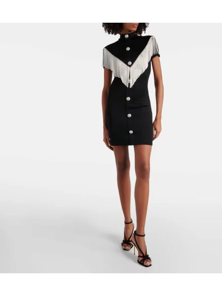 Jersey obleka Balmain z obrobami črna