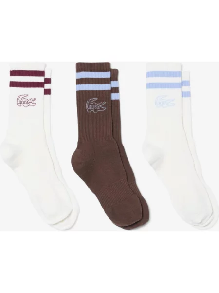 Skarpety Lacoste Ribbed Print biało bordowe 3 pary białe