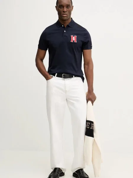 Bombažen polo Tommy Hilfiger mornarsko modra