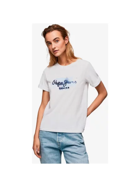 Pepe Jeans T-shirt z krótkim rękawem biało-niebieski S biała