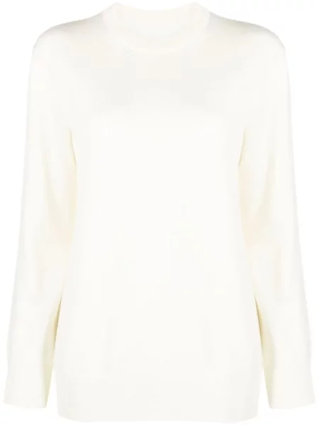 Pulover Jil Sander de lână cu decolteu rotund alb