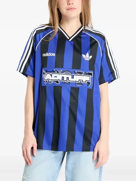 Футбол тениска с дълъг ръкав Adidas на райета мъниста бяло