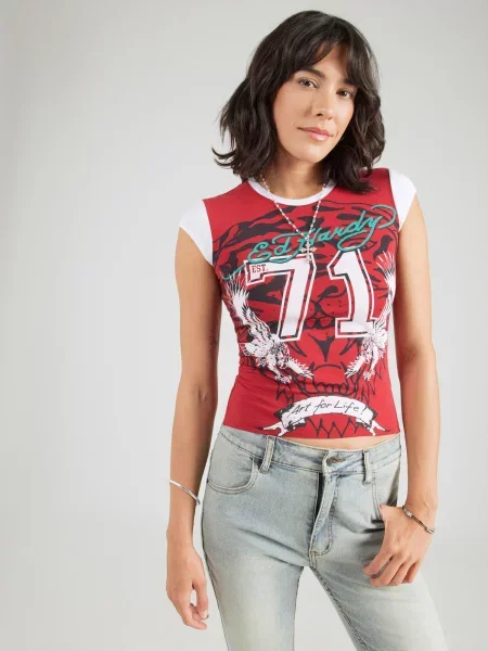 Ed Hardy Majica svetlo modra / rdeča / črna bela