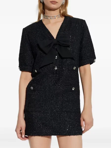 Rochie Alessandra Rich cu funde din tweed de costum negru