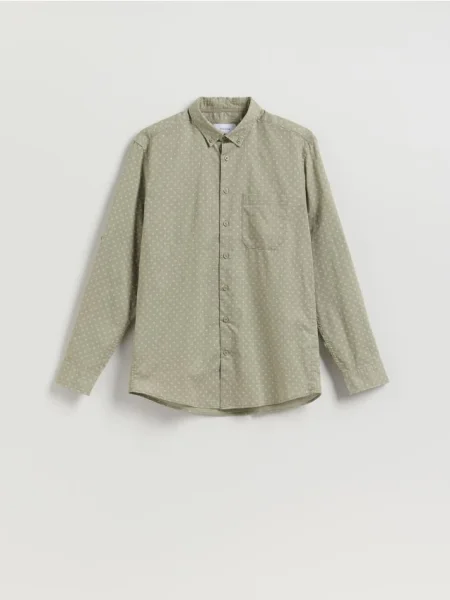 Reserved Cămașă regular fit cu imprimeu mărunt verde-oliv deschis verde