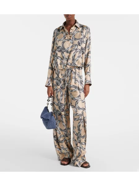 Pantaloni Loewe de mătase bej