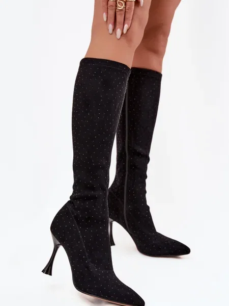Botine D&a din piele cu toc înalt negru