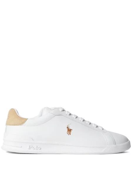Tricou Polo Ralph Lauren din piele cu broderie în carouri maro