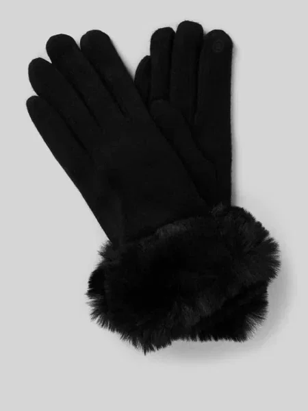 Rękawiczki o kroju slim fit z mieszanki wełny z obszyciem z imitacji futra Eem czarne